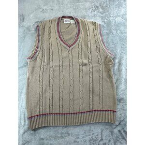 Aureus Vest Men's Small Beige with blue and red Cable Knit V-Neck Sweater Vest